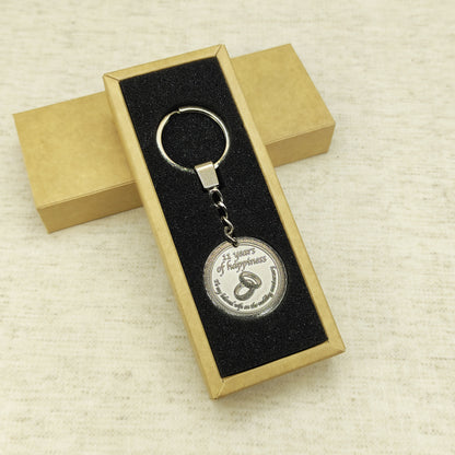 Stainless Steel 11th Wedding Anniversary Coin Keychain - Personalized Engraved Gift for Wife
