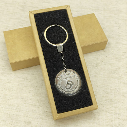 Stainless Steel 11th Wedding Anniversary Coin Keychain - Personalized Engraved Gift for Husband