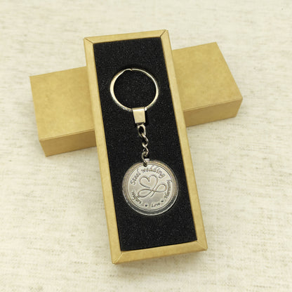 Steel Coin Keychain "Steel Wedding" with Engraving — Personalized 11th Wedding Anniversary Gift