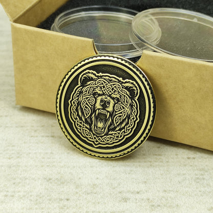 Brass "Bear" Coin in Nordic Style – Collectible Coin with Customization