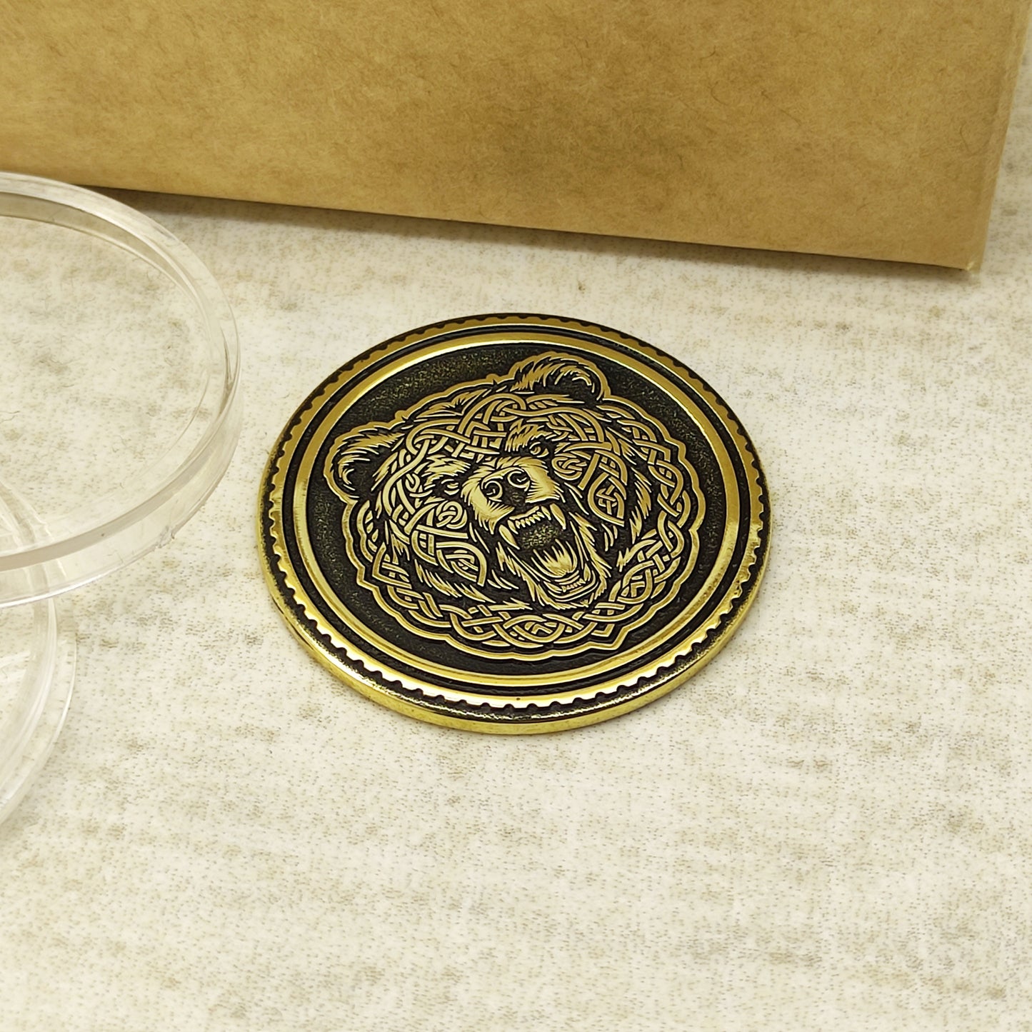 Brass "Bear" Coin in Nordic Style – Collectible Coin with Customization