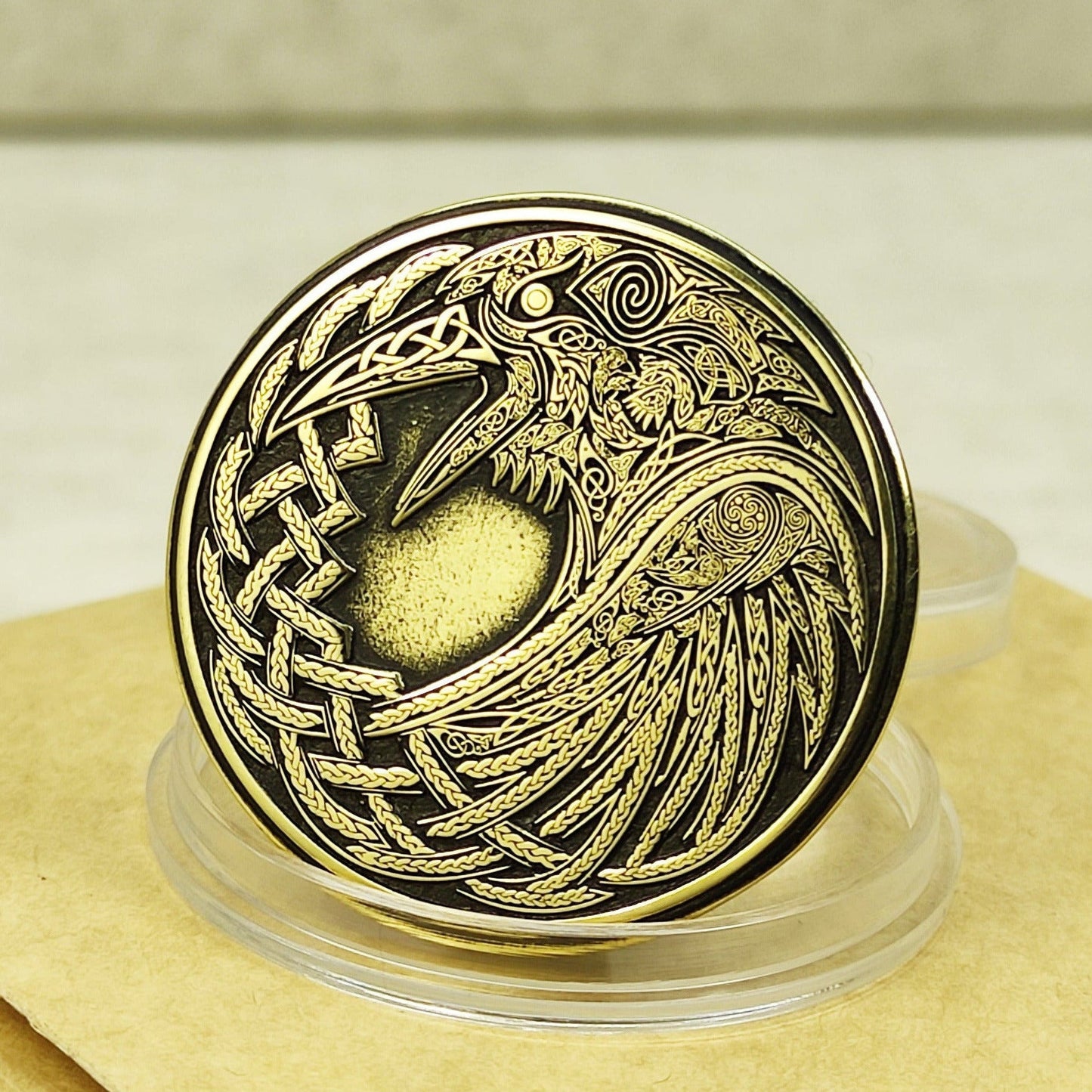 Brass Odin’s Ravens Huginn & Muninn Coin — Norse Gift with Personalization