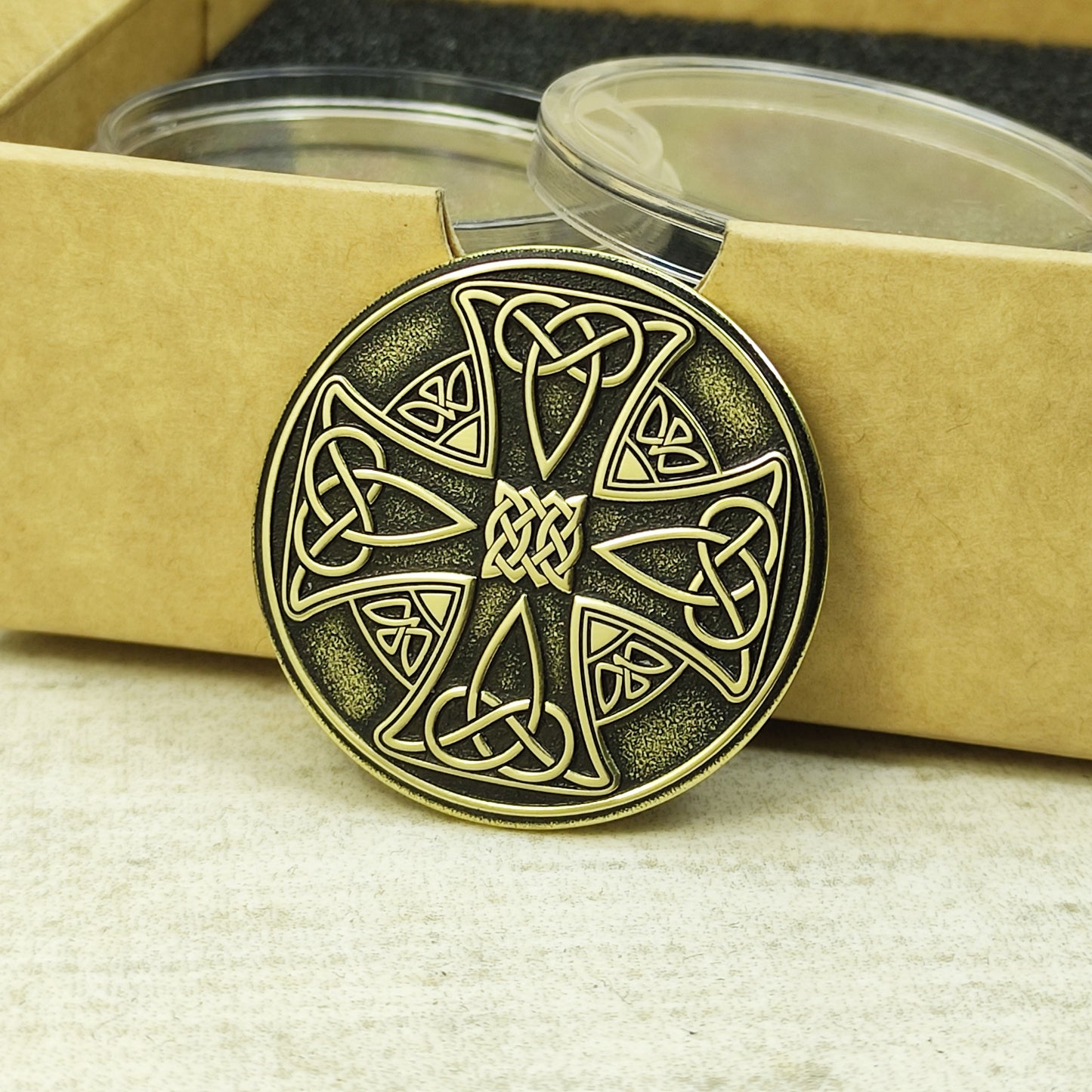 Brass Celtic Cross Coin with Custom Engraving – Personalized Gift Token