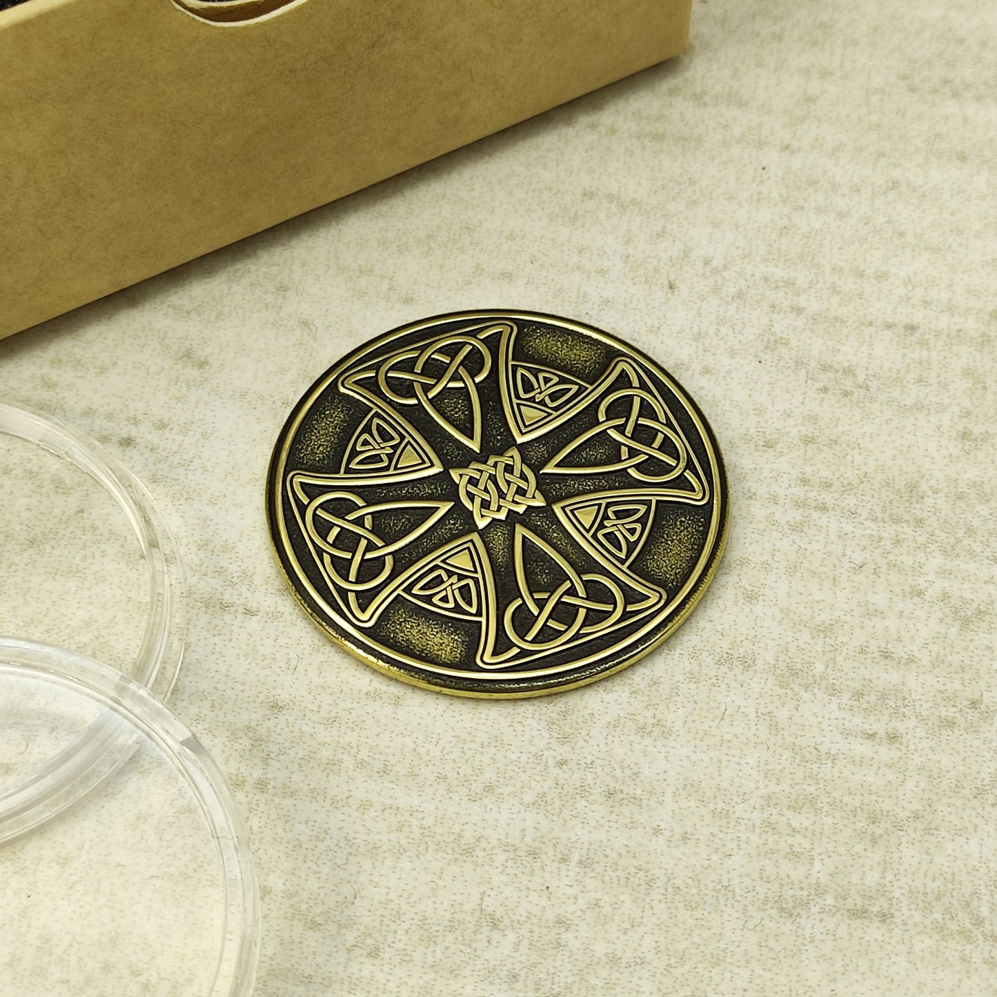 Brass Celtic Cross Coin with Custom Engraving – Personalized Gift Token