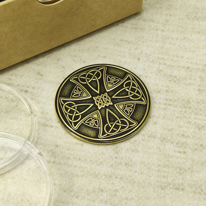 Brass Celtic Cross Coin with Custom Engraving – Personalized Gift Token