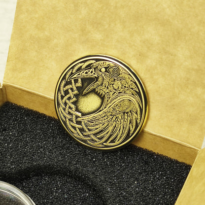 Brass Odin’s Ravens Huginn & Muninn Coin — Norse Gift with Personalization