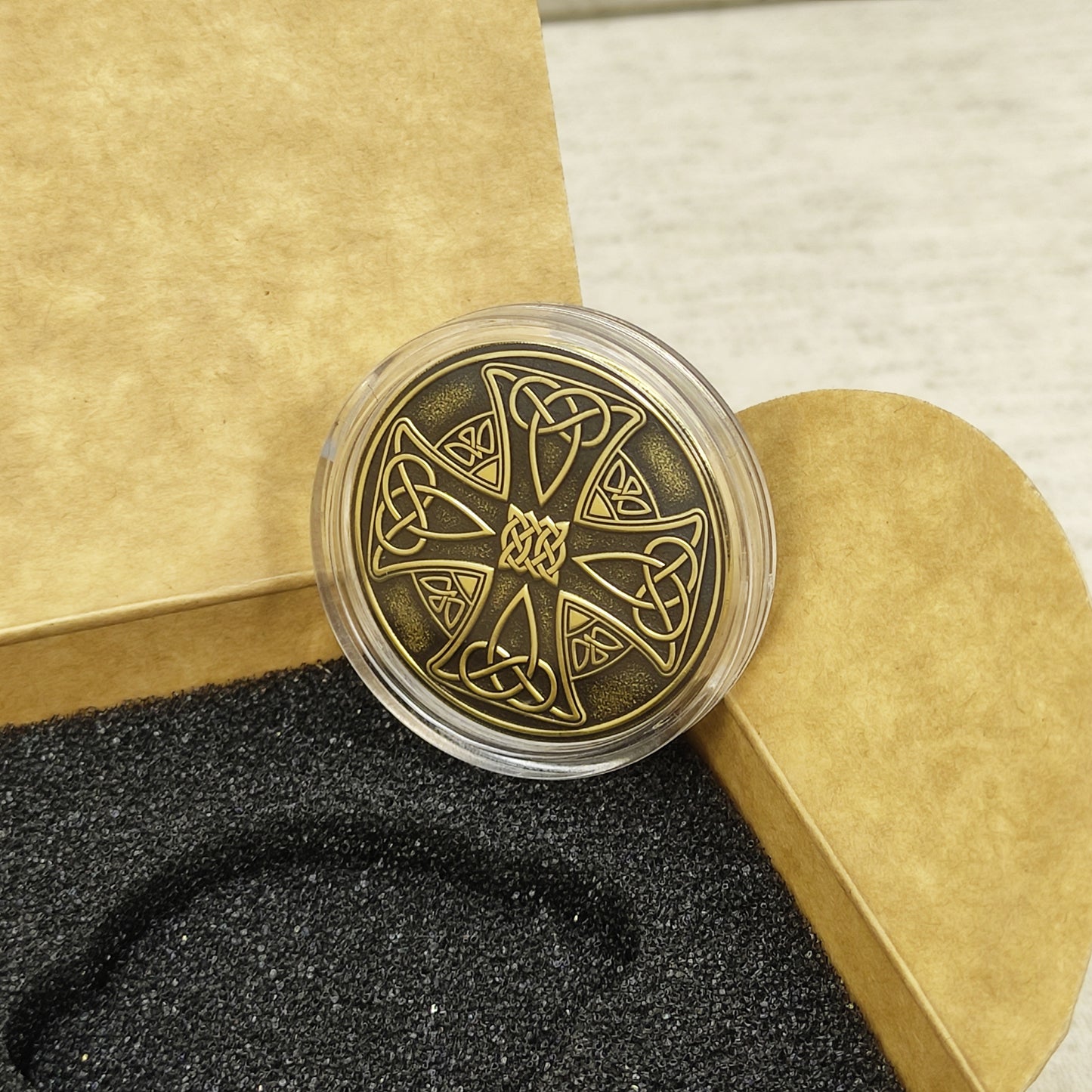 Brass Celtic Cross Coin with Custom Engraving – Personalized Gift Token