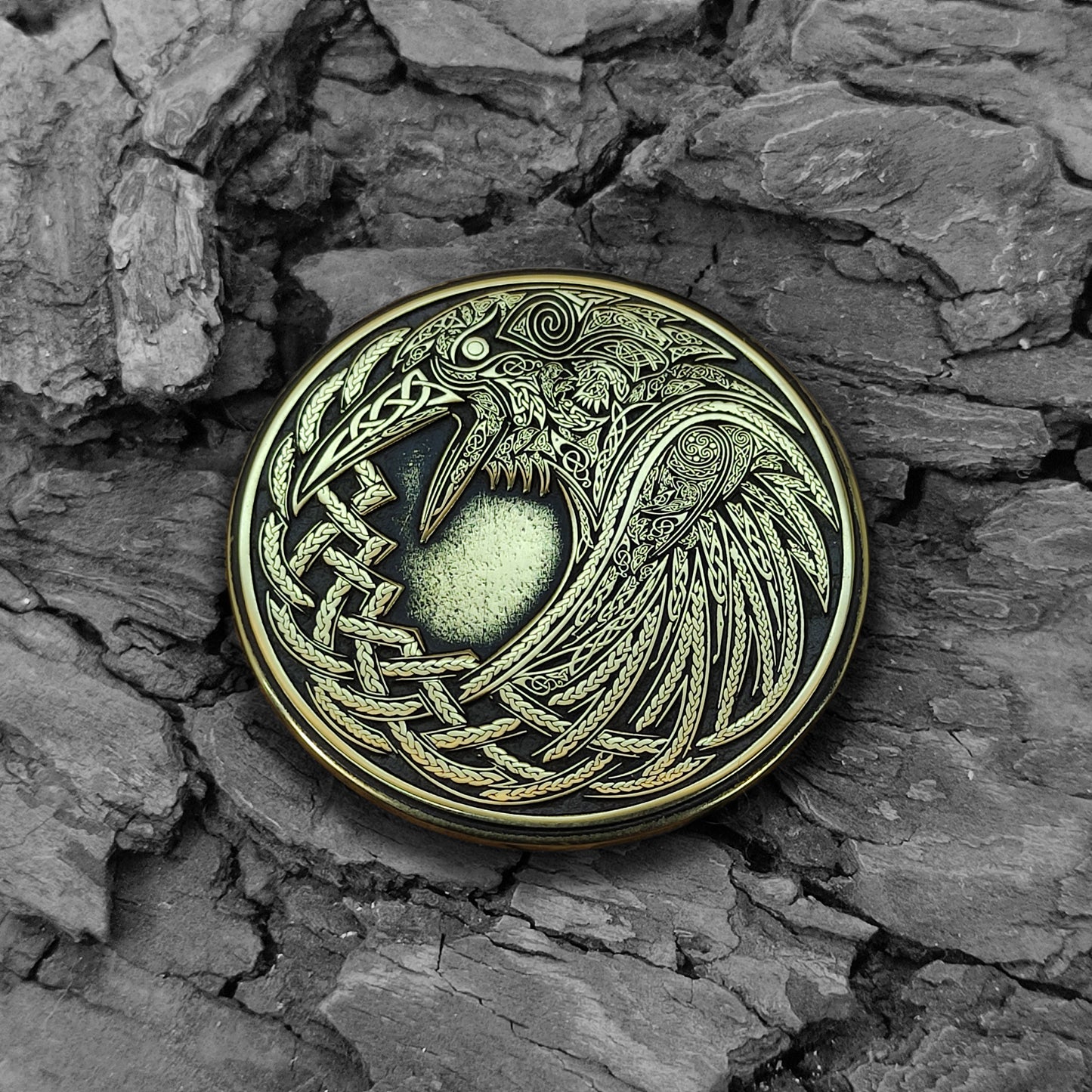 Brass Odin’s Ravens Huginn & Muninn Coin — Norse Gift with Personalization