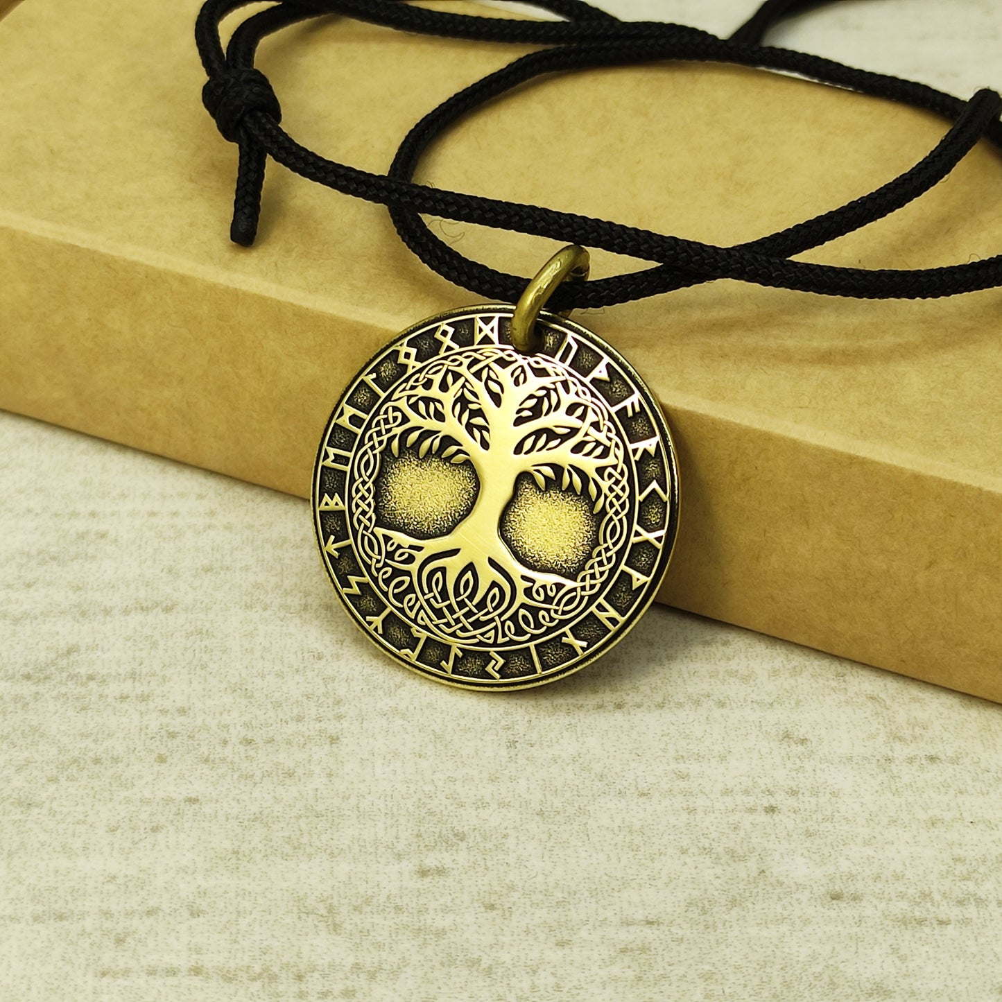 Brass Tree of Life Rune Coin Pendant with Personalization