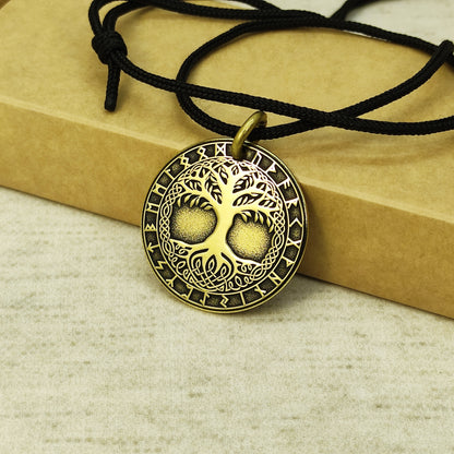 Brass Tree of Life Rune Coin Pendant with Personalization