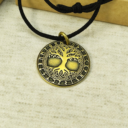 Brass Tree of Life Rune Coin Pendant with Personalization