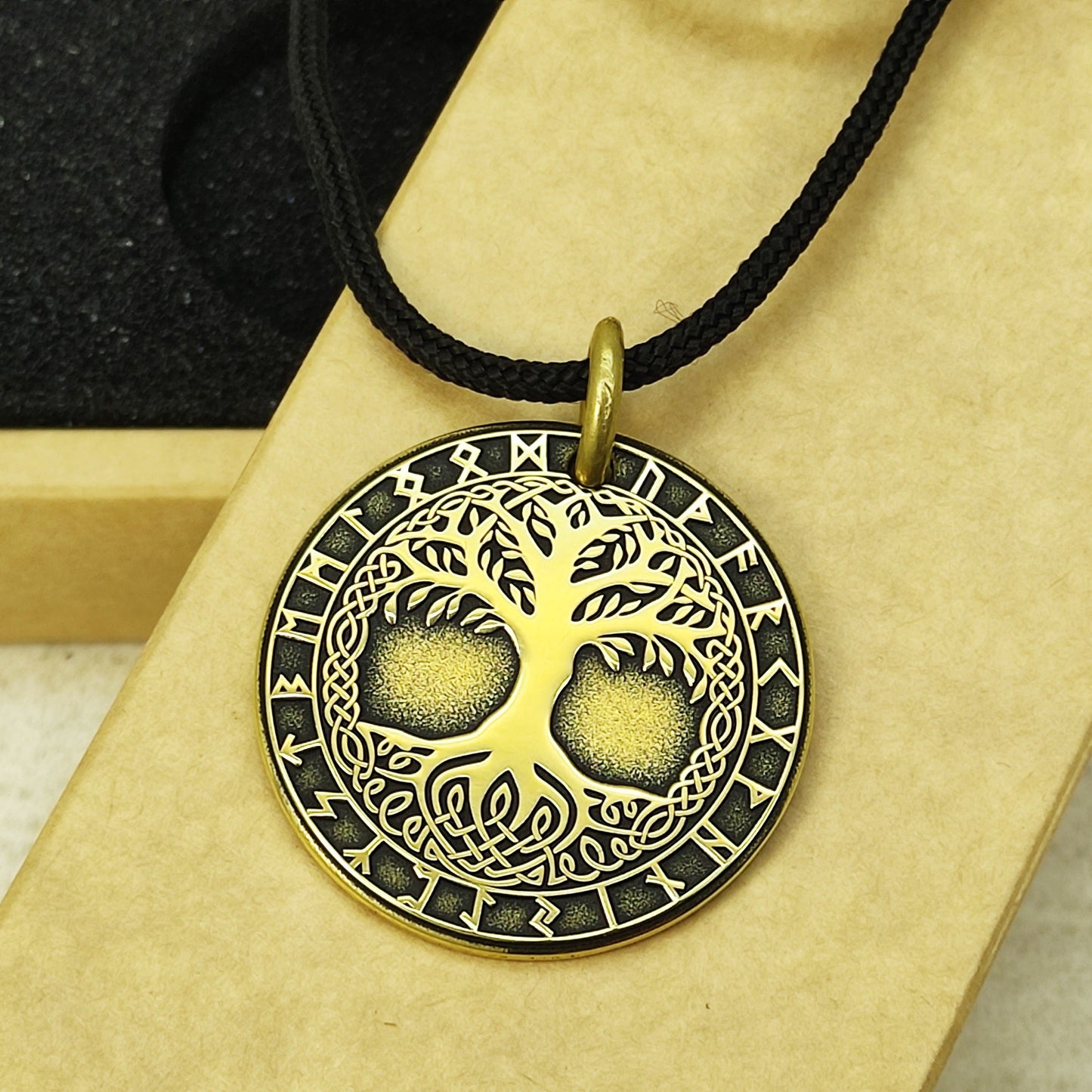 Brass Tree of Life Rune Coin Pendant with Personalization