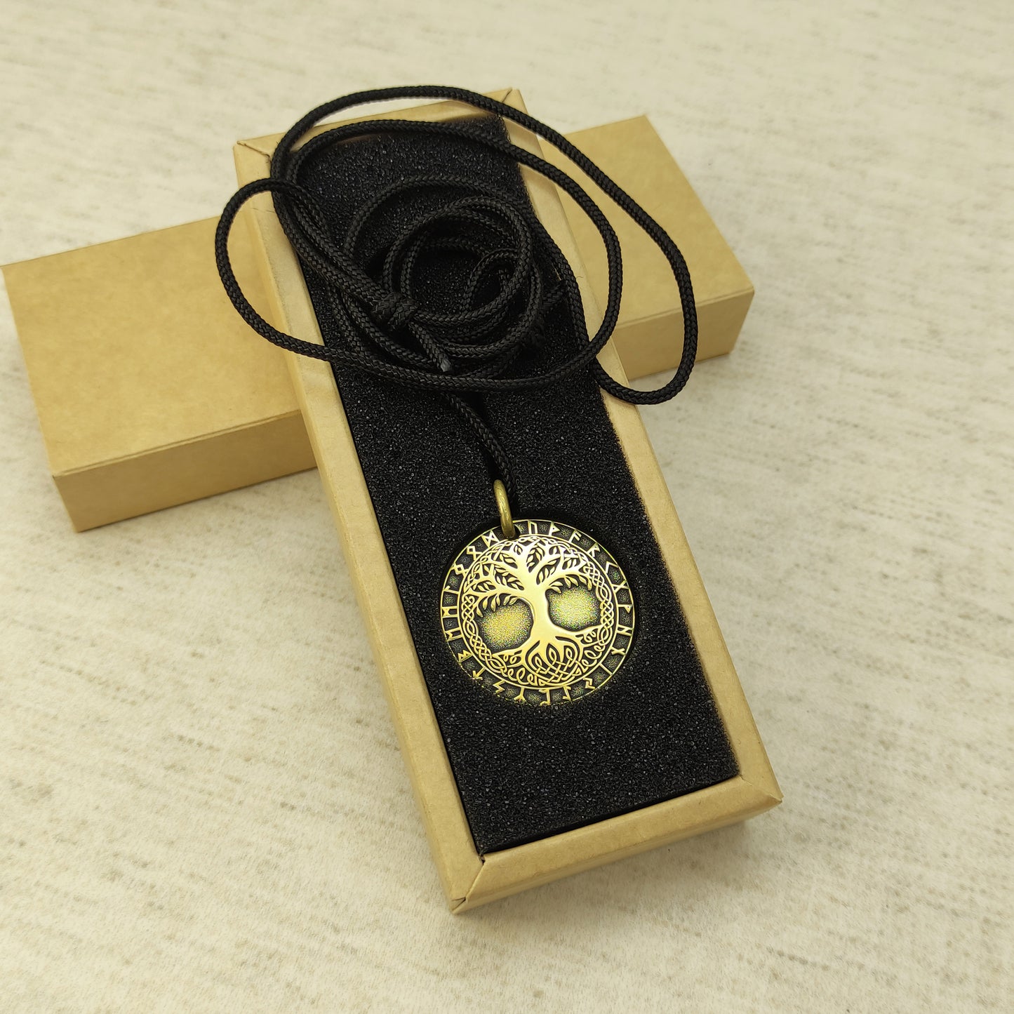 Brass Tree of Life Rune Coin Pendant with Personalization