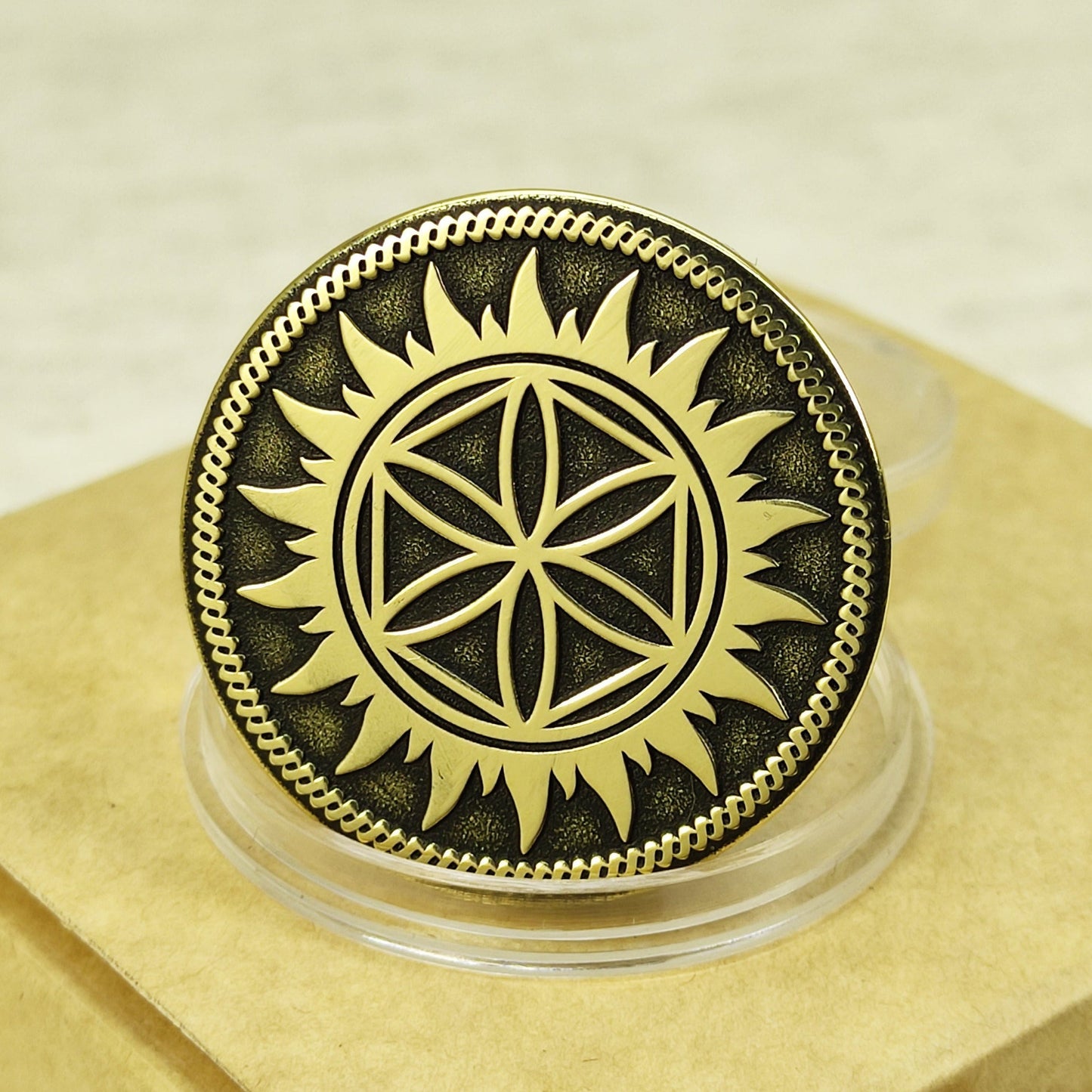 Personalized Brass Coin Perun Star – Slavic Protective Talisman with Custom Engraving