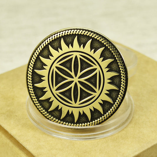 Personalized Brass Coin Perun Star – Slavic Protective Talisman with Custom Engraving
