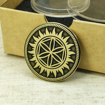 Personalized Brass Coin Perun Star – Slavic Protective Talisman with Custom Engraving