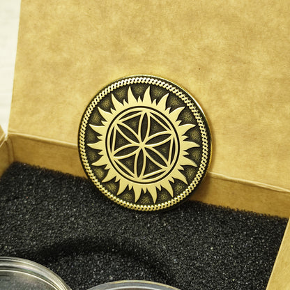 Personalized Brass Coin Perun Star – Slavic Protective Talisman with Custom Engraving