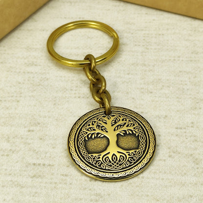 Brass Coin Keychain "Tree of Life" – Symbolic Gift with Engraved Design