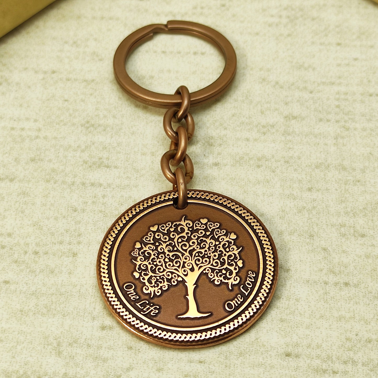 Copper Coin Keychain "Tree of Life" with Engraving — One Life One Love, Elegant Symbolic Accessory