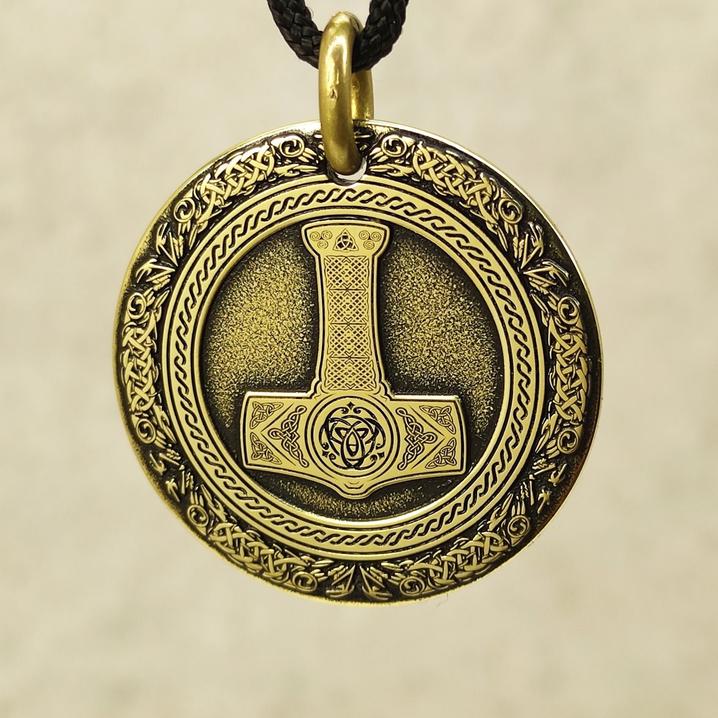 Brass Thor’s Hammer Coin Pendant - Norse Amulet with Personalization