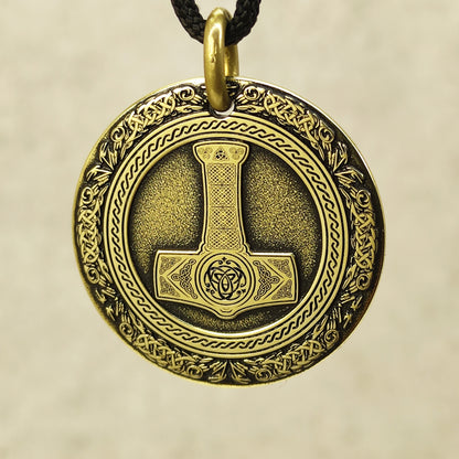 Brass Thor’s Hammer Coin Pendant - Norse Amulet with Personalization