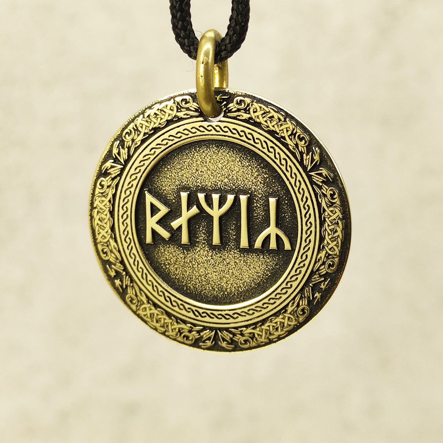 Brass Rune Coin Pendant with Personalization - Norse Amulet Gift