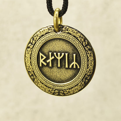 Brass Rune Coin Pendant with Personalization - Norse Amulet Gift