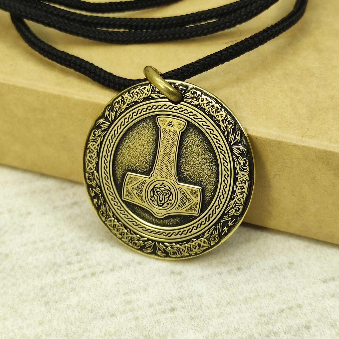 Brass Thor’s Hammer Coin Pendant - Norse Amulet with Personalization