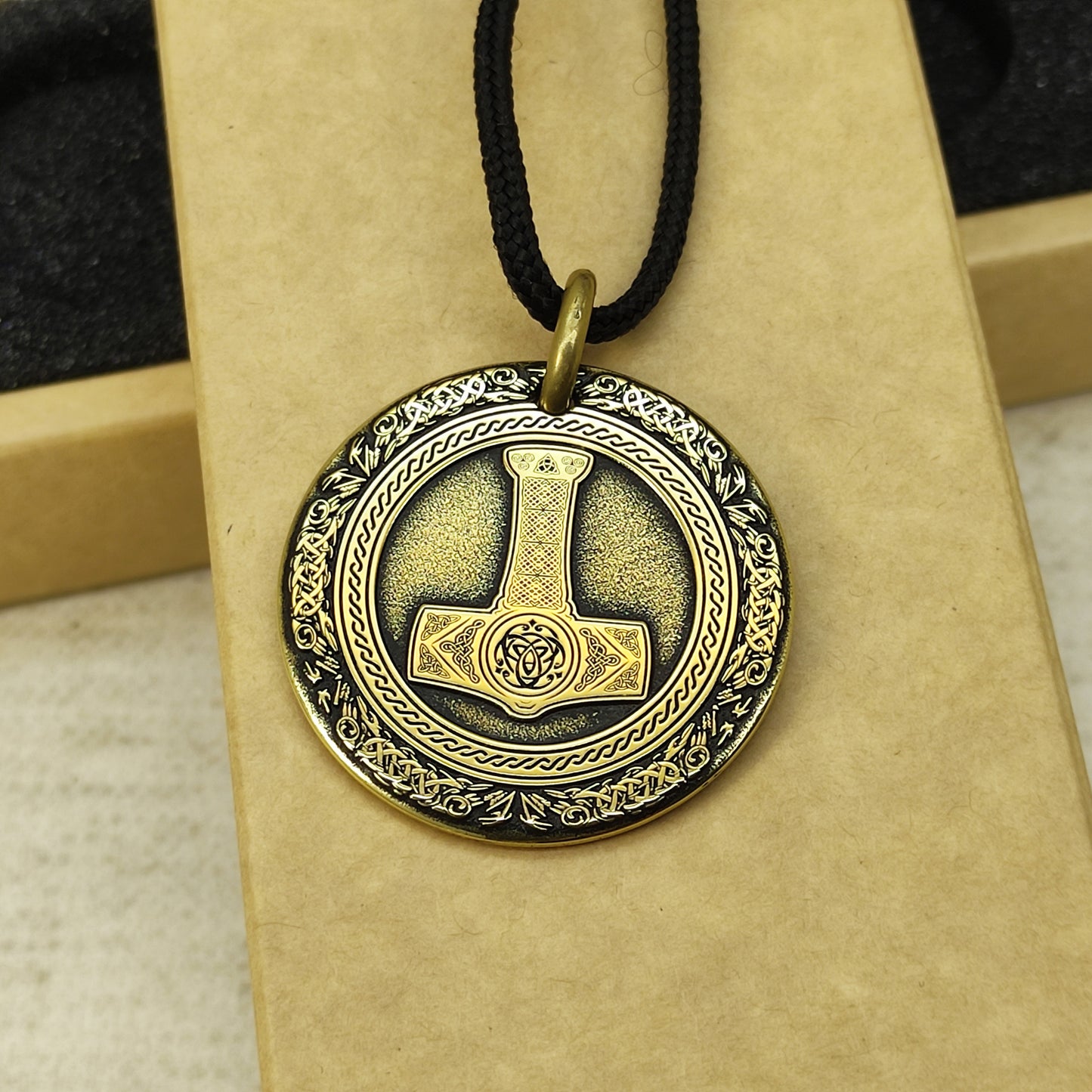 Brass Thor’s Hammer Coin Pendant - Norse Amulet with Personalization