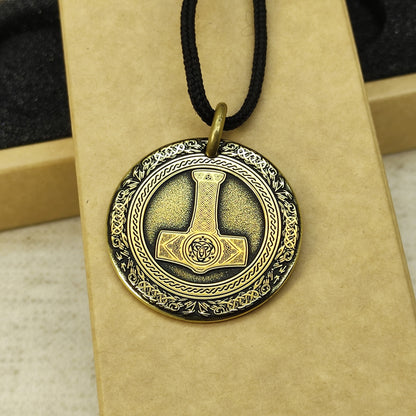 Brass Thor’s Hammer Coin Pendant - Norse Amulet with Personalization