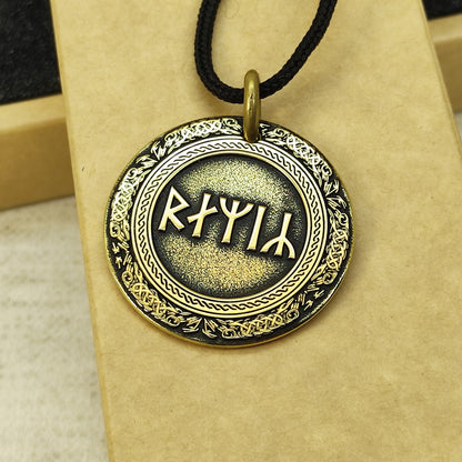 Brass Rune Coin Pendant with Personalization - Norse Amulet Gift