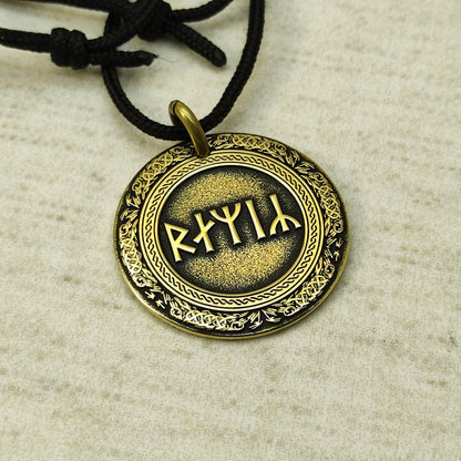 Brass Rune Coin Pendant with Personalization - Norse Amulet Gift