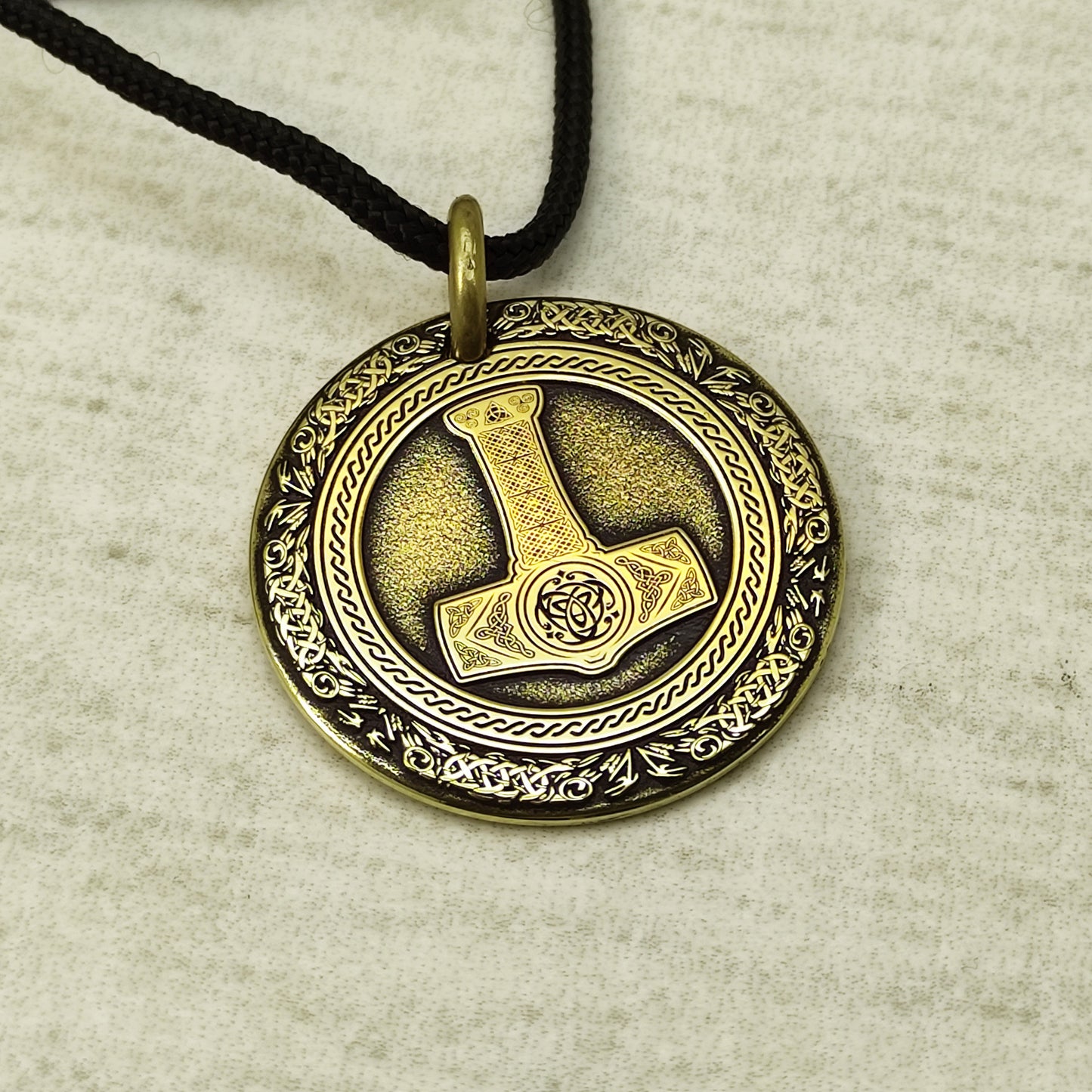 Brass Thor’s Hammer Coin Pendant - Norse Amulet with Personalization