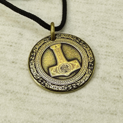 Brass Thor’s Hammer Coin Pendant - Norse Amulet with Personalization