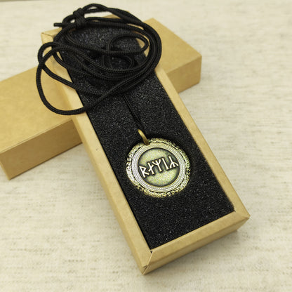 Brass Rune Coin Pendant with Personalization - Norse Amulet Gift