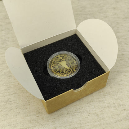 Personalized Brass Coin with Odin’s Ravens — Huginn and Muninn