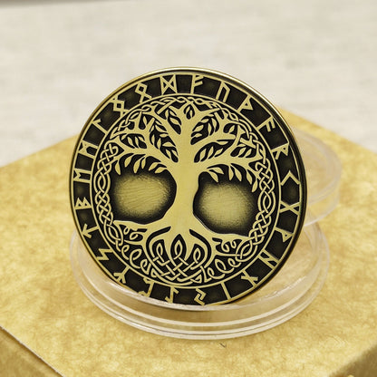 Brass Coin "Tree of Life (Yggdrasil)" with Custom Engraving – Norse Symbol of Strength, Harmony & Eternity