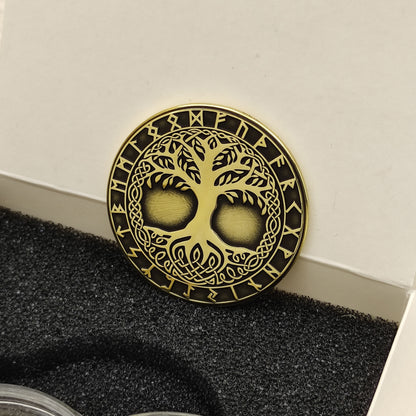 Brass Coin "Tree of Life (Yggdrasil)" with Custom Engraving – Norse Symbol of Strength, Harmony & Eternity
