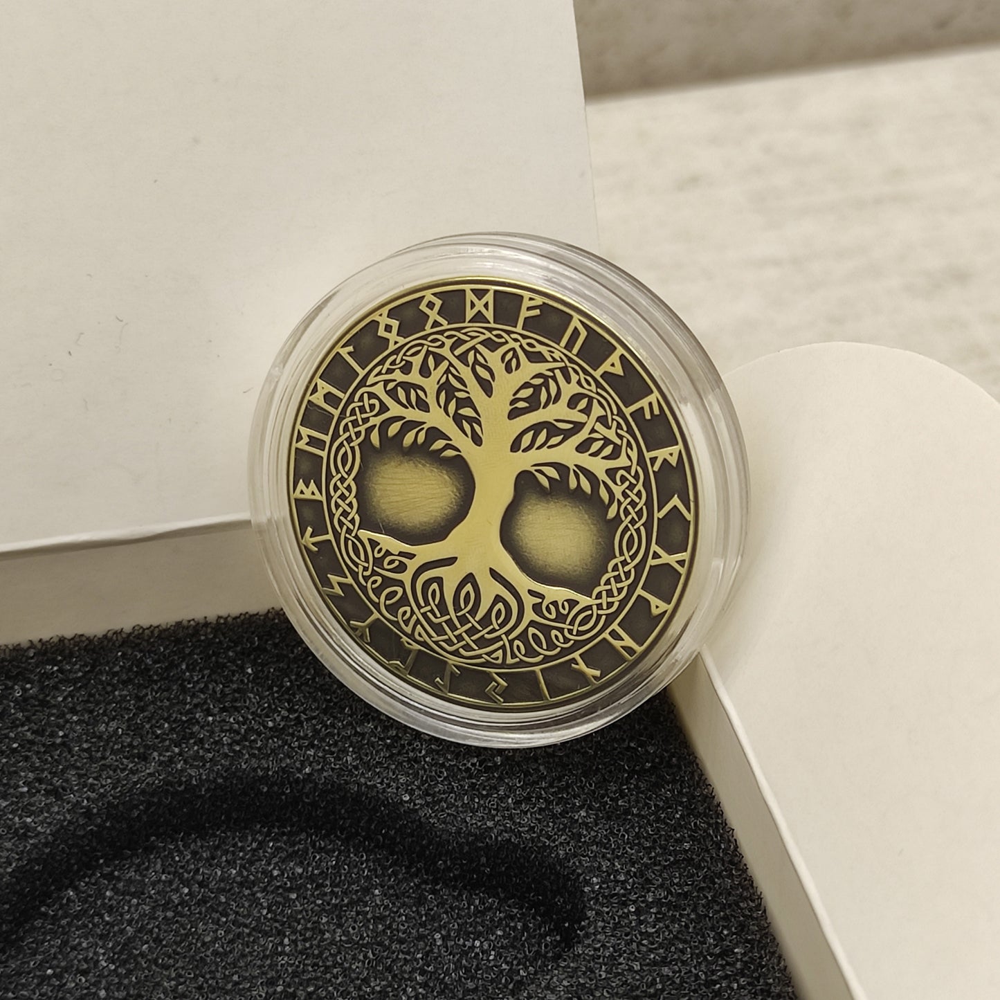 Brass Coin "Tree of Life (Yggdrasil)" with Custom Engraving – Norse Symbol of Strength, Harmony & Eternity