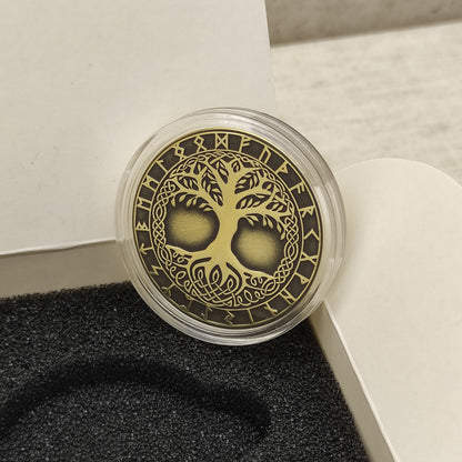 Brass Coin "Tree of Life (Yggdrasil)" with Custom Engraving – Norse Symbol of Strength, Harmony & Eternity