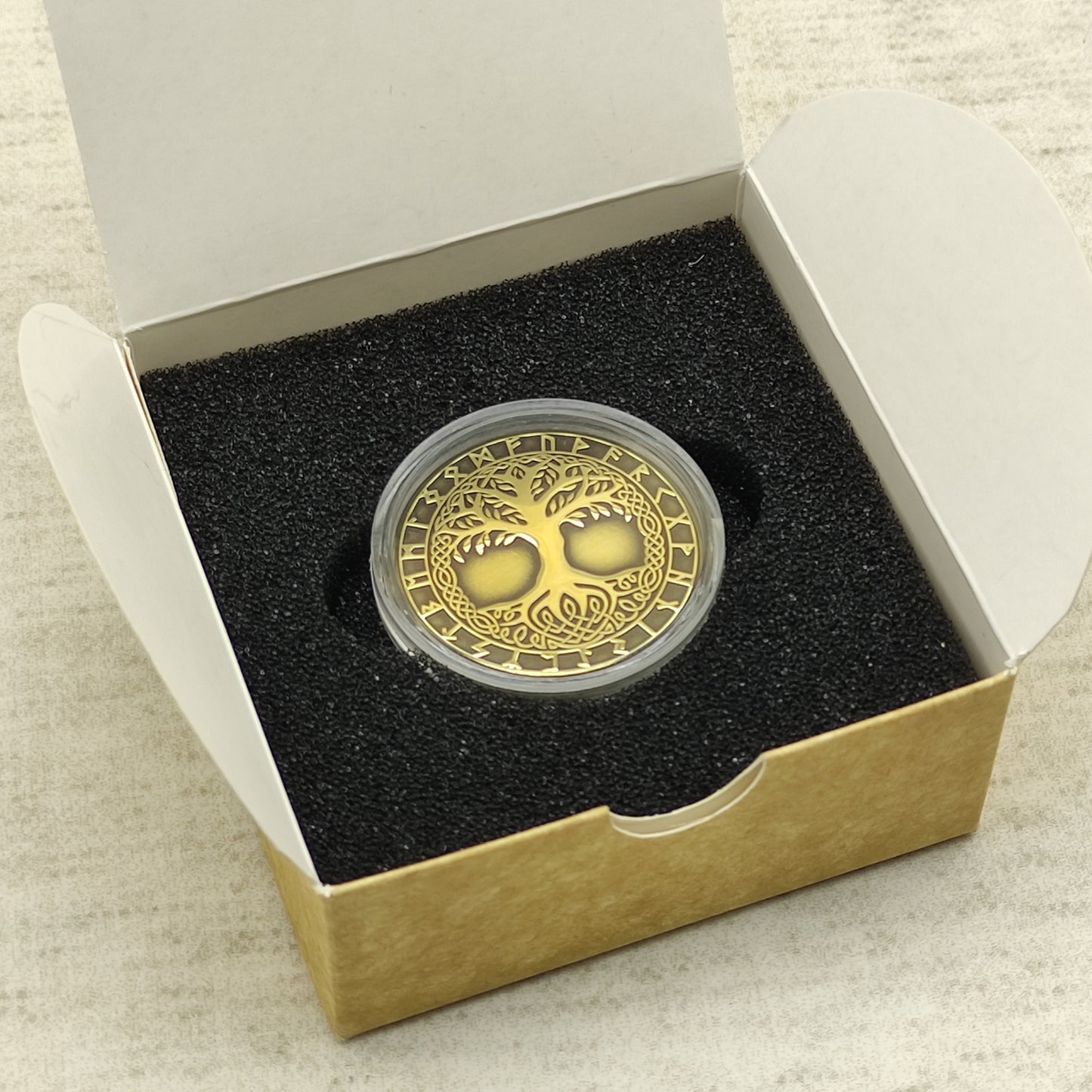 Brass Coin "Tree of Life (Yggdrasil)" with Custom Engraving – Norse Symbol of Strength, Harmony & Eternity