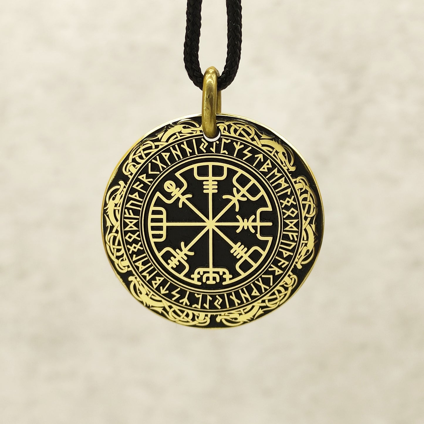 Brass Vegvisir Compass Pendant — Personalized Runic Amulet