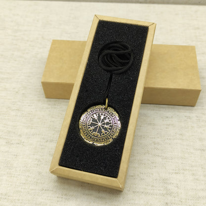 Brass Vegvisir Compass Pendant — Personalized Runic Amulet