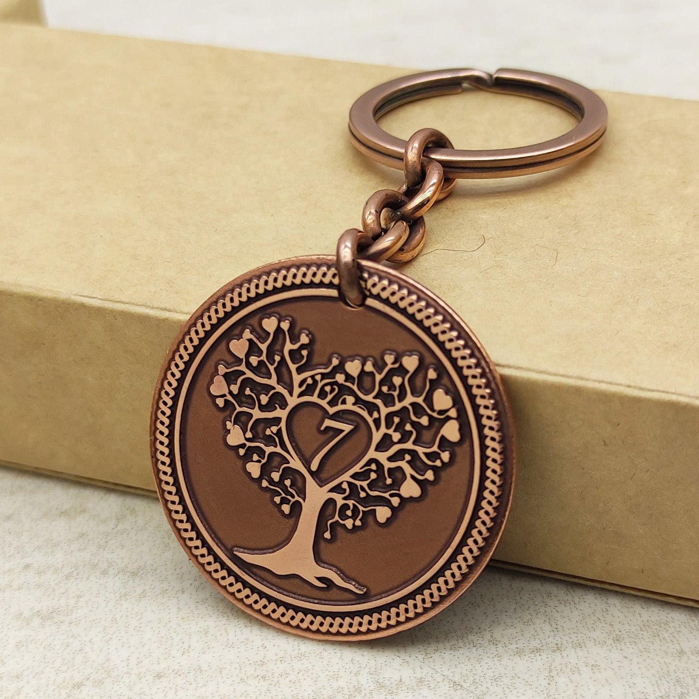 Copper Coin Keychain with Tree of Life – 7th Wedding Anniversary Gift