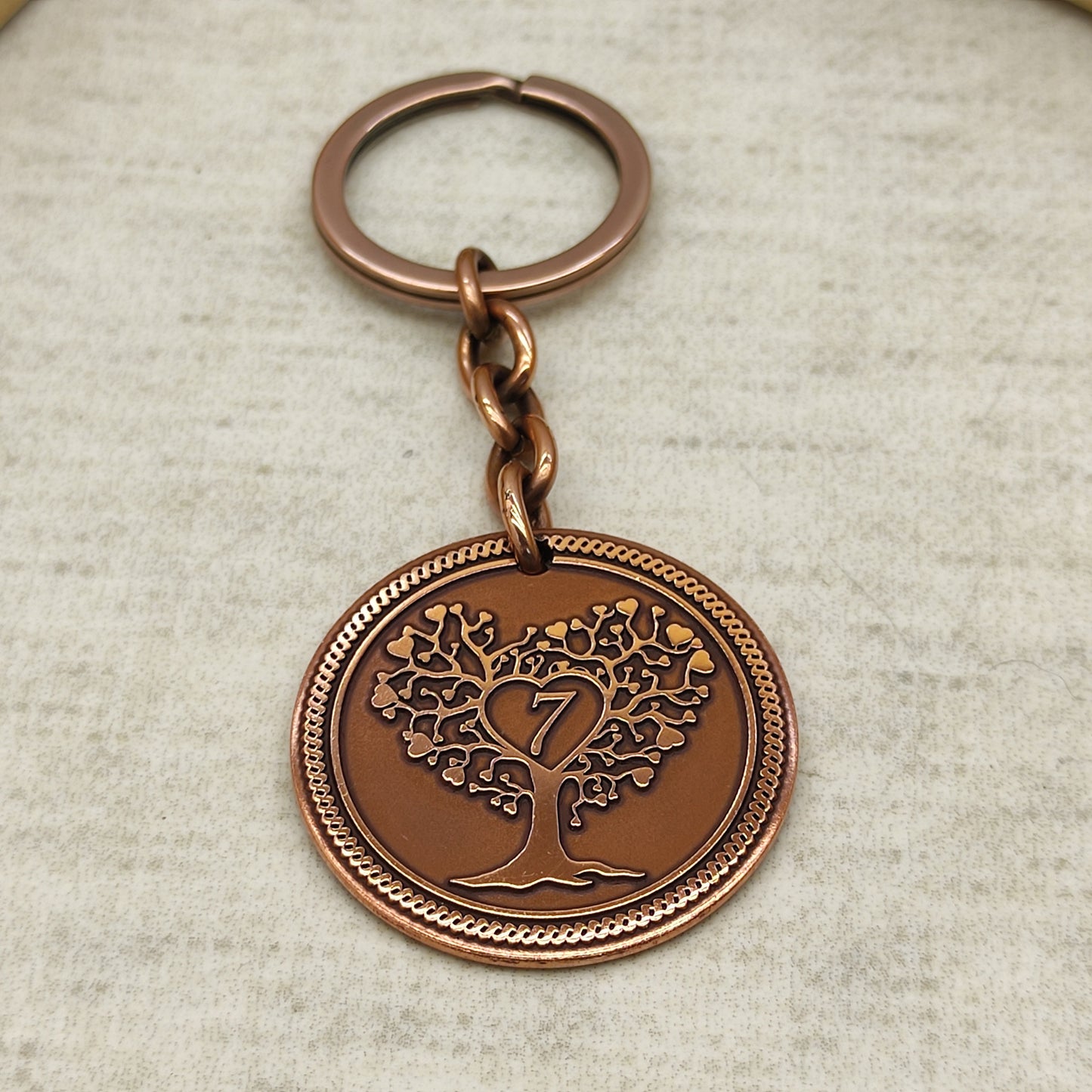 Copper Coin Keychain with Tree of Life – 7th Wedding Anniversary Gift