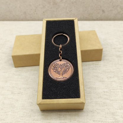 Copper Coin Keychain with Tree of Life – 7th Wedding Anniversary Gift