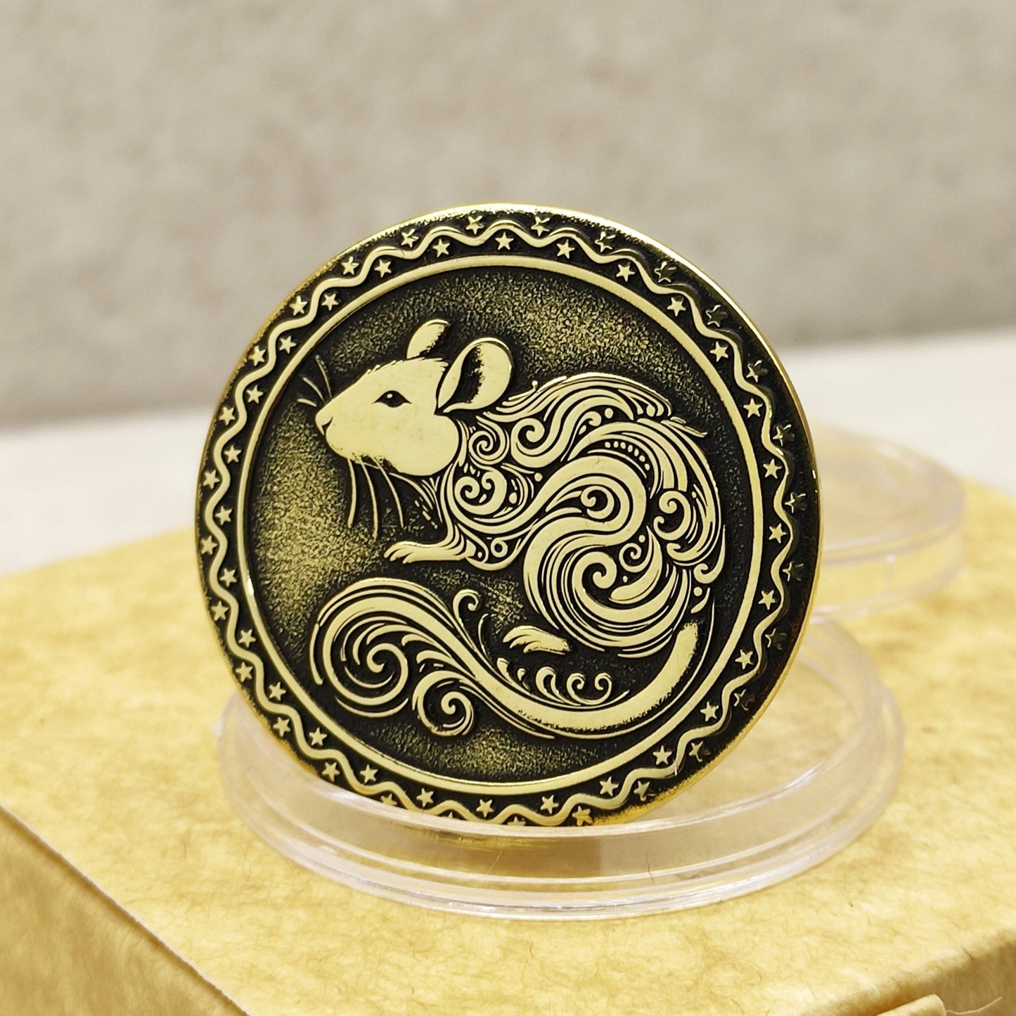 Brass Chinese Zodiac Coin Year of the Rat with Personalization