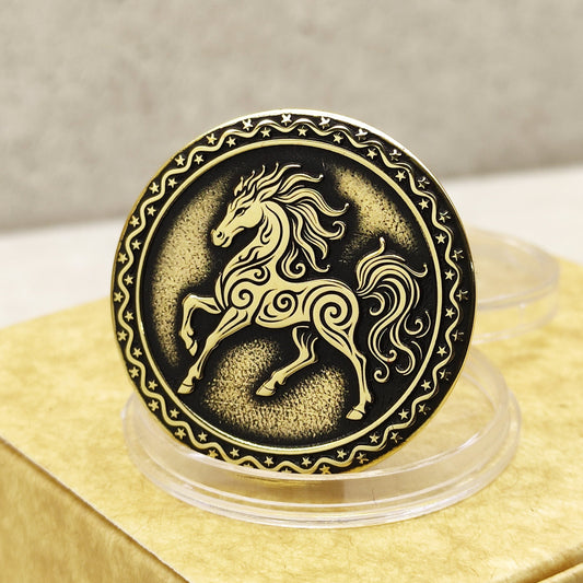 Brass Zodiac Coin — Year of the Red Fire Horse with Personalization