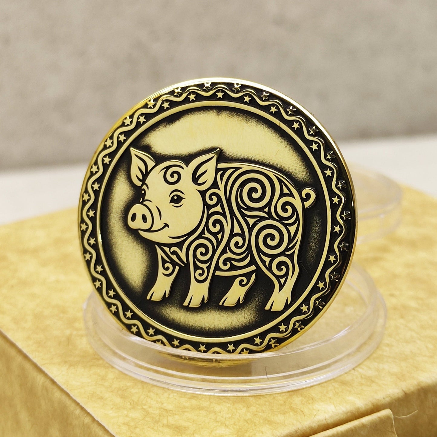 Brass Pig Sign Coin — Eastern Horoscope Collector’s Piece with Custom Text