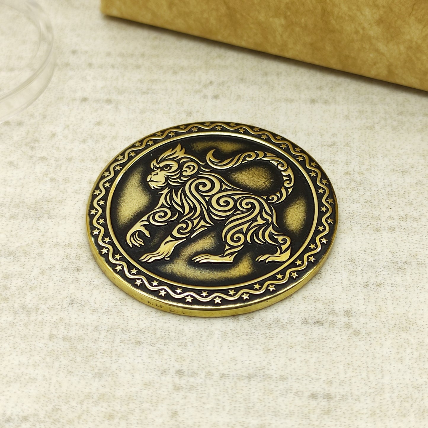 Exclusive Brass Coin "Year of the Monkey" – Chinese Zodiac Symbol of Luck and Wisdom, Personalized Gift
